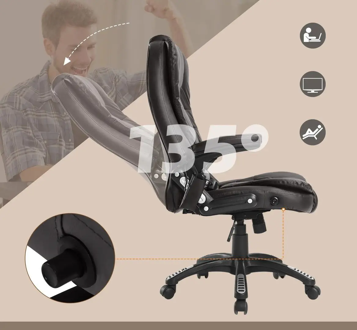 Fotoliu Homcom A2-0056 62x68x121 cm (Brown/Black)