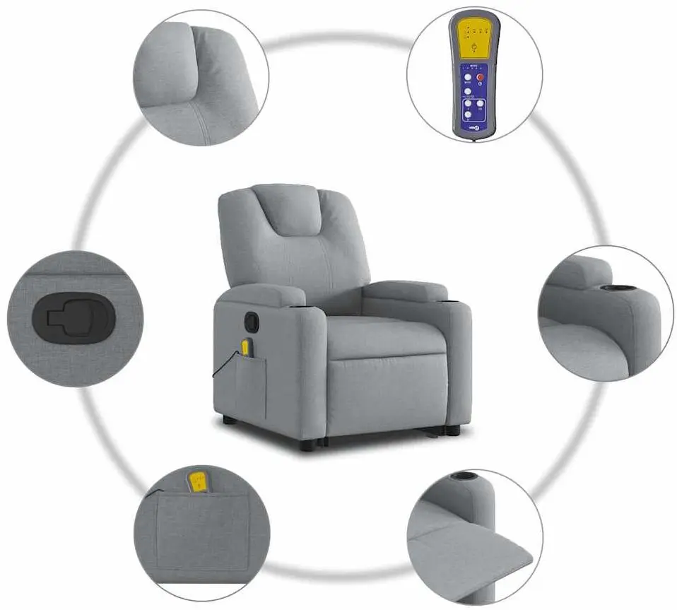 Массажное кресло с подъемником VidaXL 3204380 (Light Grey)