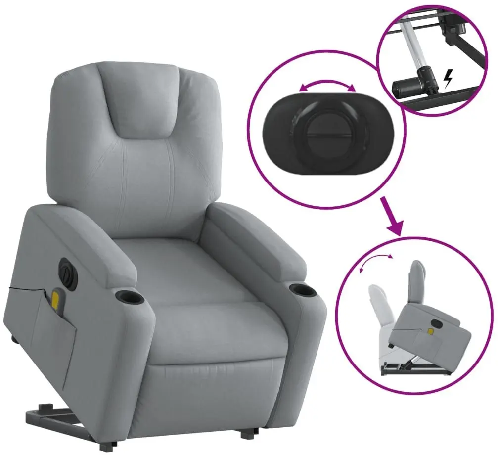 Массажное кресло с подъемником VidaXL 3204404 (Light Grey)