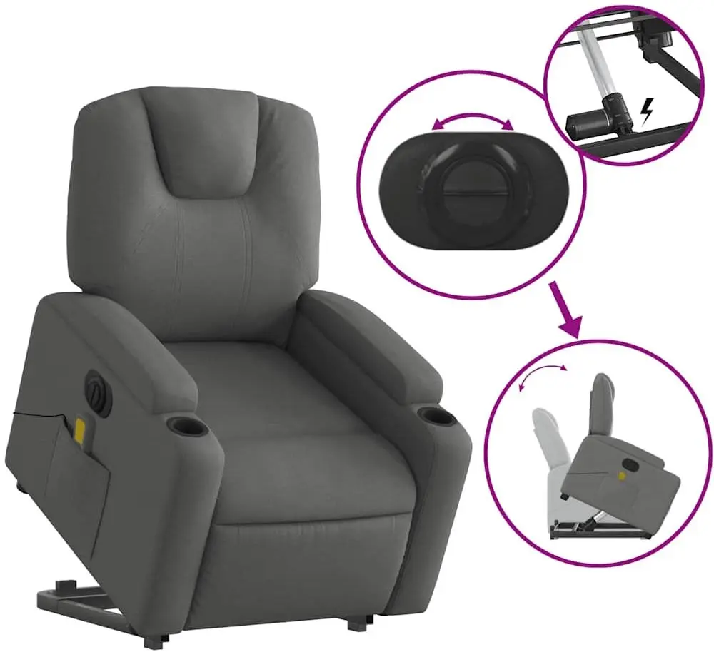 Fotoliu de masaj cu ridicare VidaXL 3204405 (Dark Grey)