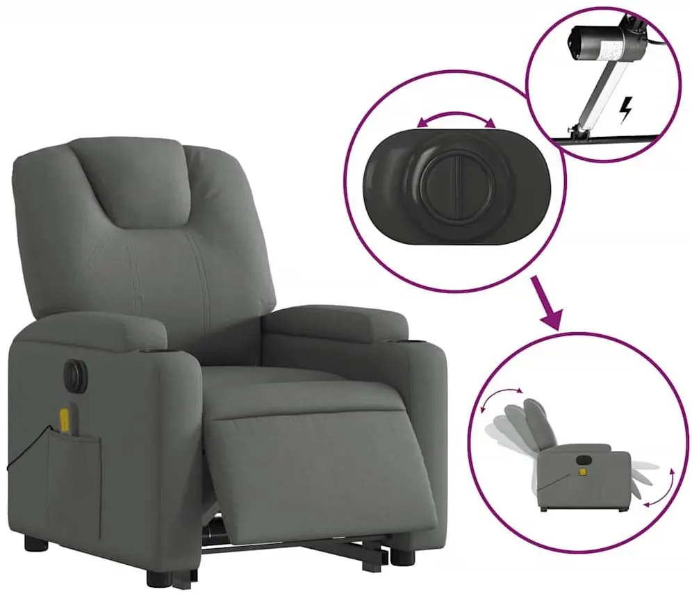 Fotoliu de masaj cu ridicare VidaXL 3204405 (Dark Grey)