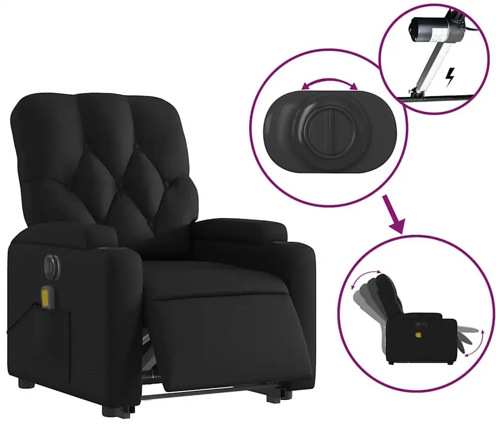 Fotoliu de masaj cu ridicare VidaXL 3204793 (Black)