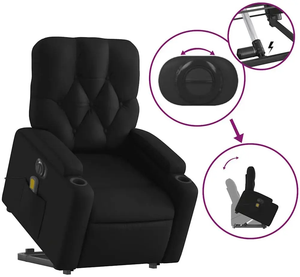 Fotoliu de masaj cu ridicare VidaXL 3204793 (Black)