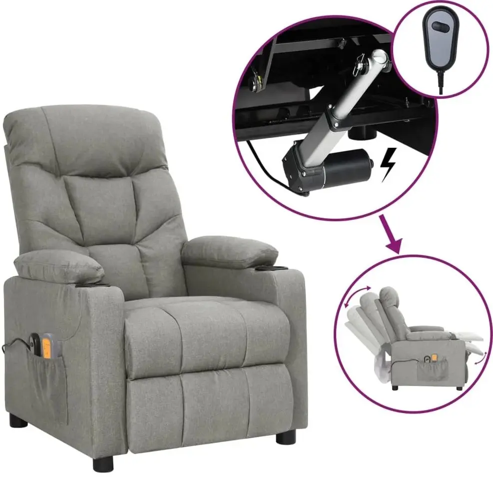 Fotoliu de masaj VidaXL 3098827 (Light Grey)