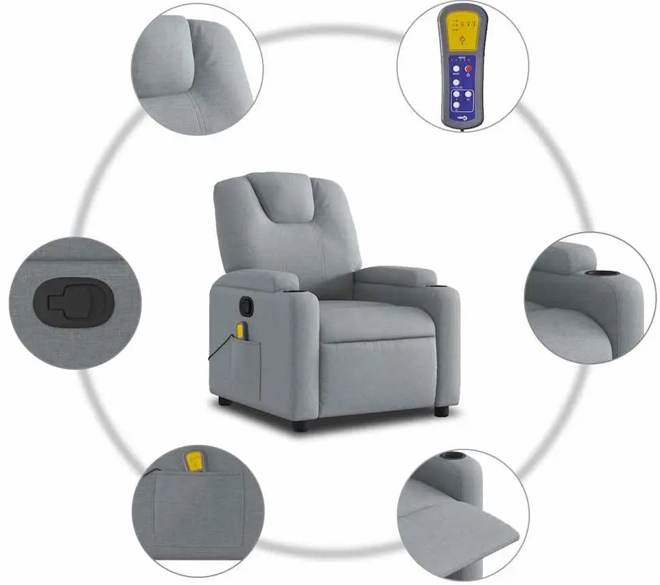 Fotoliu de masaj VidaXL 372377 (Light Grey)