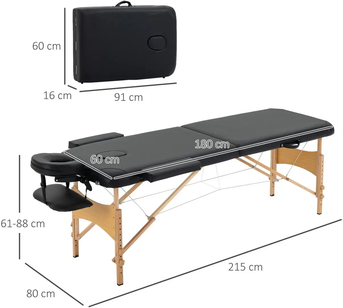 Массажный стол Homcom 5550-3291 185x60x88 cm (Black/Wood)