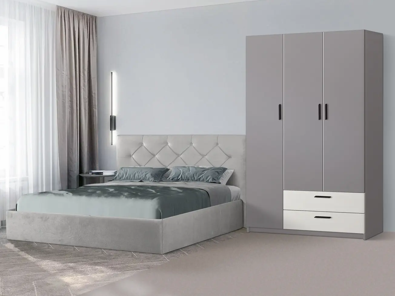 Спальня Modern Aura Alaska 08 ламельное основание 160x200 Gray + Andi 120cm Slate Gray/White