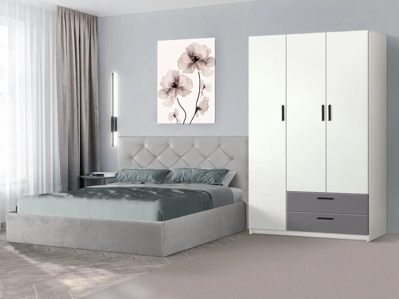 Спальня Modern Aura Alaska 08 ламельное основание 160x200 Gray + Andi 120cm White/Slate Gray
