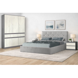 Спальня Modern Aura Alaska 08 ламельное основание 160x200 Gray + Komfi 120cm Slate Gray/Craft Oak White + Komfi 48cm 2 pcs Slate Gray/Craft Oak White
