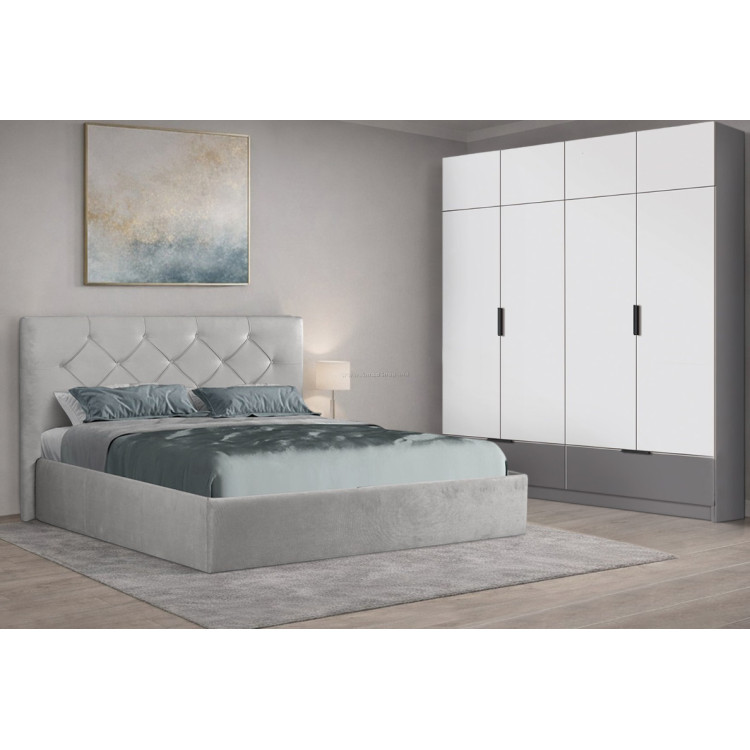 Спальня Modern Aura Alaska 08 ламельное основание 160x200 Gray + Komfort 180cm Slate Gray/White