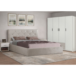 Спальня Modern Aura Kanna 92 ламельное основание 160x200 Light Gray + Andi 160cm White/Cashmere + Francesca 45cm 2 pcs Cashmere/White