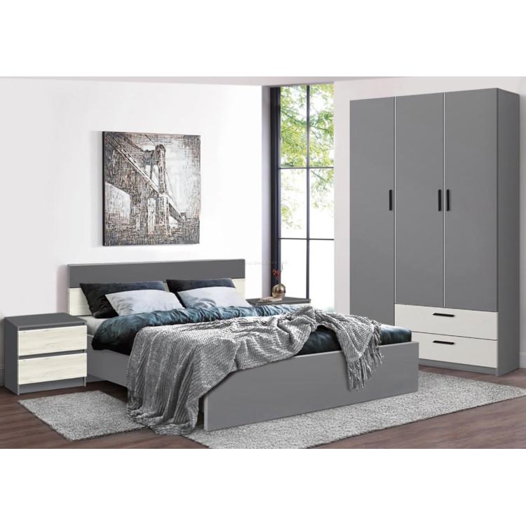 Спальня Modern Komfi 160x200 + Andi 120cm + Komfi 48cm 2 pcs (Slate Gray/Craft Oak White/White)