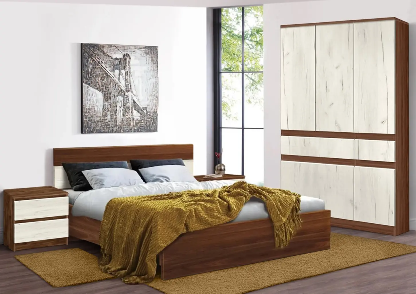 Спальня Modern Komfi 160x200 + Komfi 120cm + Komfi 48cm 2 pcs (Brandy Castello Oak/Craft Oak White)
