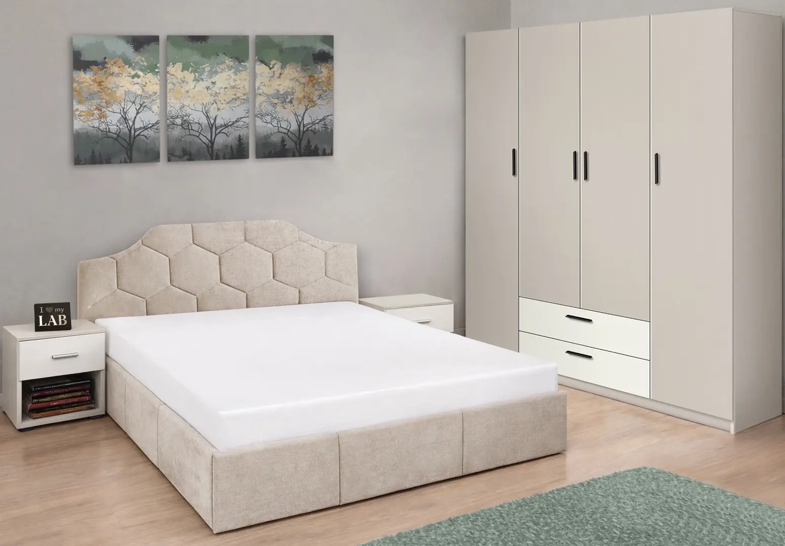 Спальня Modern Monica Alaska 01 подъемный механизм 160x200 Beige + Andi 160cm Cashmere/White + Francesca 45cm 2 pcs Cashmere/White