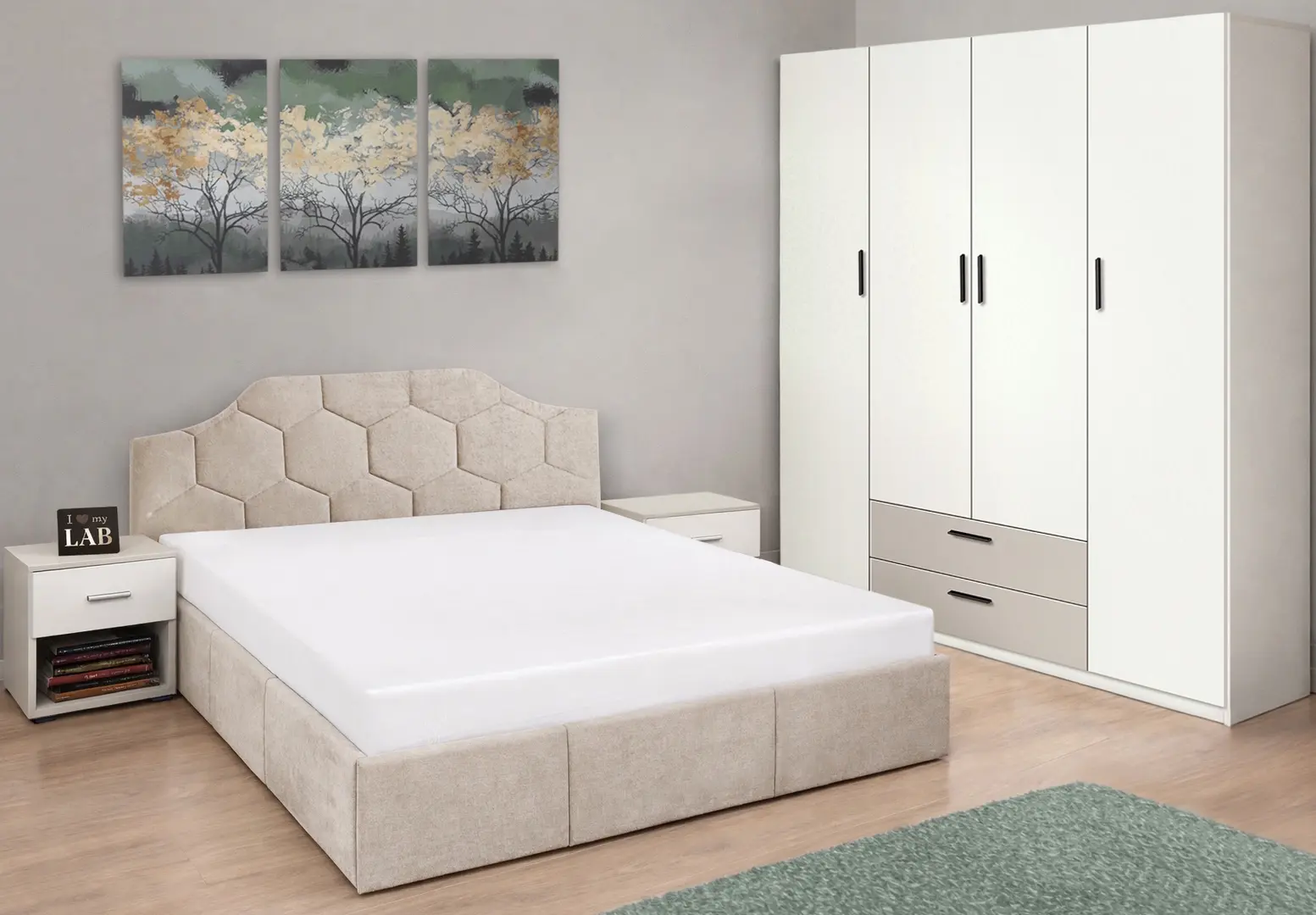 Спальня Modern Monica Alaska 01 подъемный механизм 160x200 Beige + Andi 160cm White/Cashmere + Francesca 45cm 2 pcs Cashmere/White
