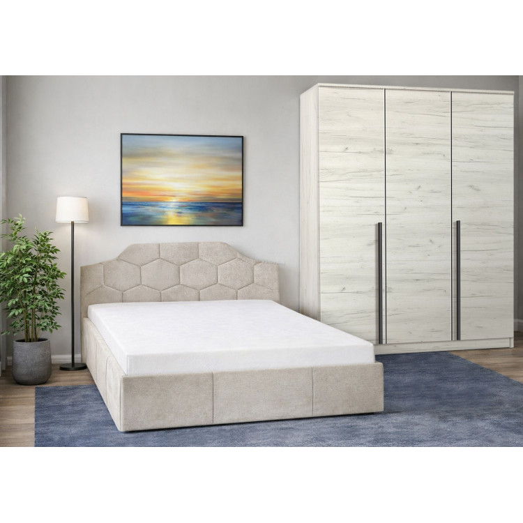 Спальня Modern Monica Alaska 01 подъемный механизм 160x200 Beige + Kenon 150cm Craft Oak White