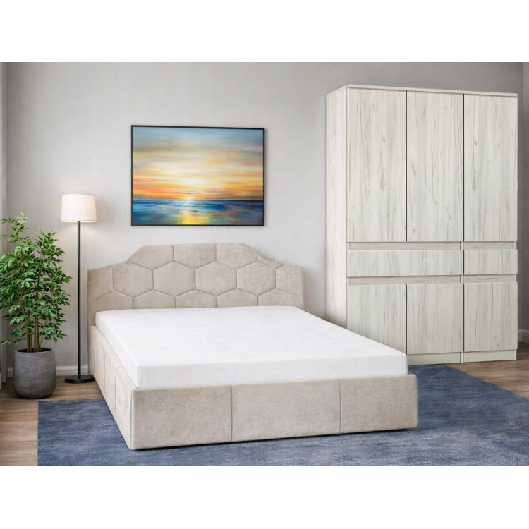 Спальня Modern Monica Alaska 01 подъемный механизм 160x200 Beige + Komfi 120cm Craft Oak White