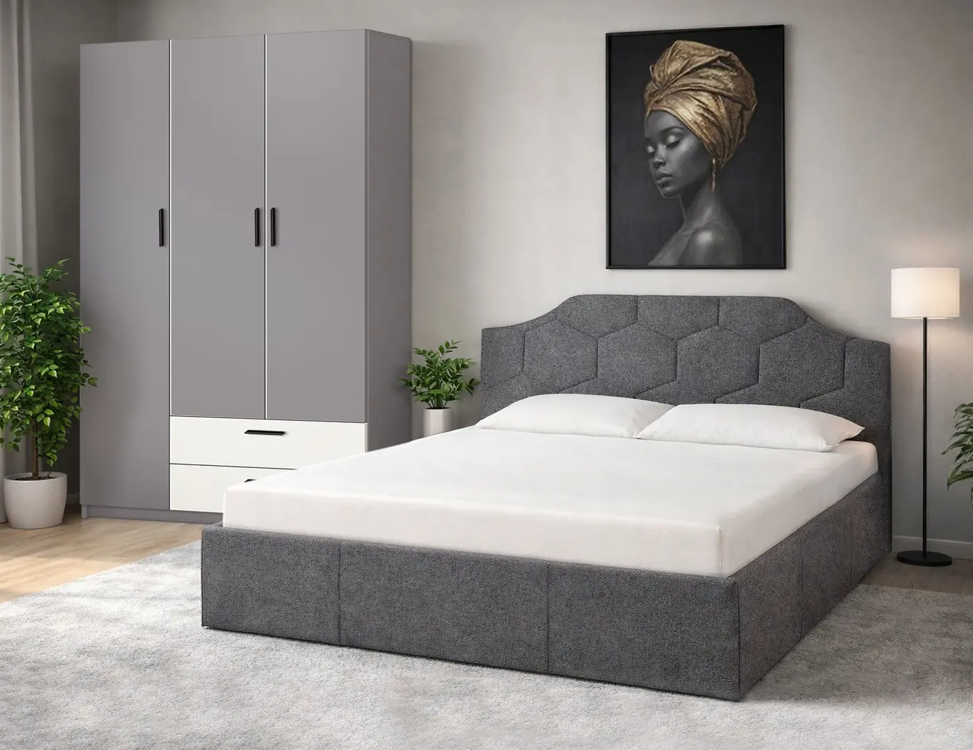 Спальня Modern Monica Alaska 10 Total Eclipse подъемный механизм 160x200 Dark Grey + Andi 120cm Slate Gray/White