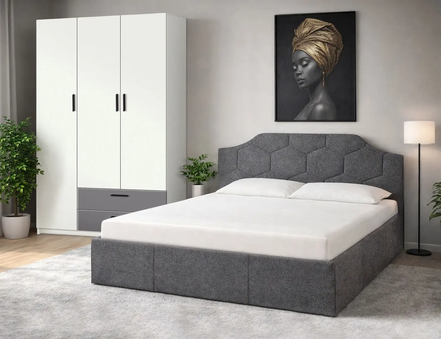 Спальня Modern Monica Alaska 10 Total Eclipse подъемный механизм 160x200 Dark Grey + Andi 120cm White/Slate Gray