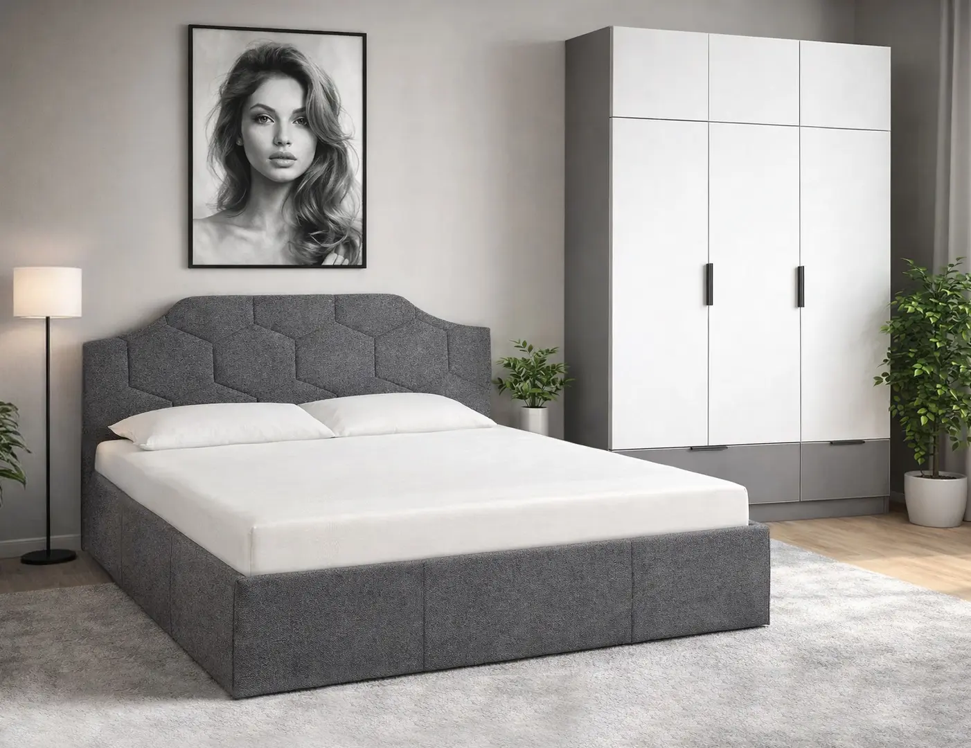 Спальня Modern Monica Alaska 10 Total Eclipse подъемный механизм 160x200 Dark Grey + Komfort 135cm Slate Gray/White