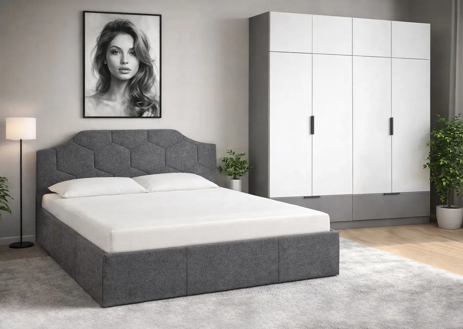 Спальня Modern Monica Alaska 10 Total Eclipse подъемный механизм 160x200 Dark Grey + Komfort 180cm Slate Gray/White