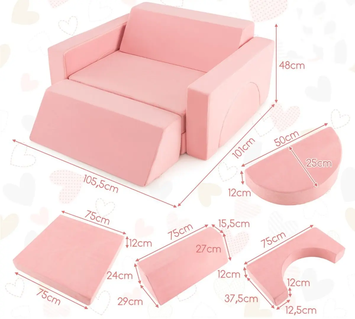 Modul moale pentru joc Costway HV10429PI (Pink)