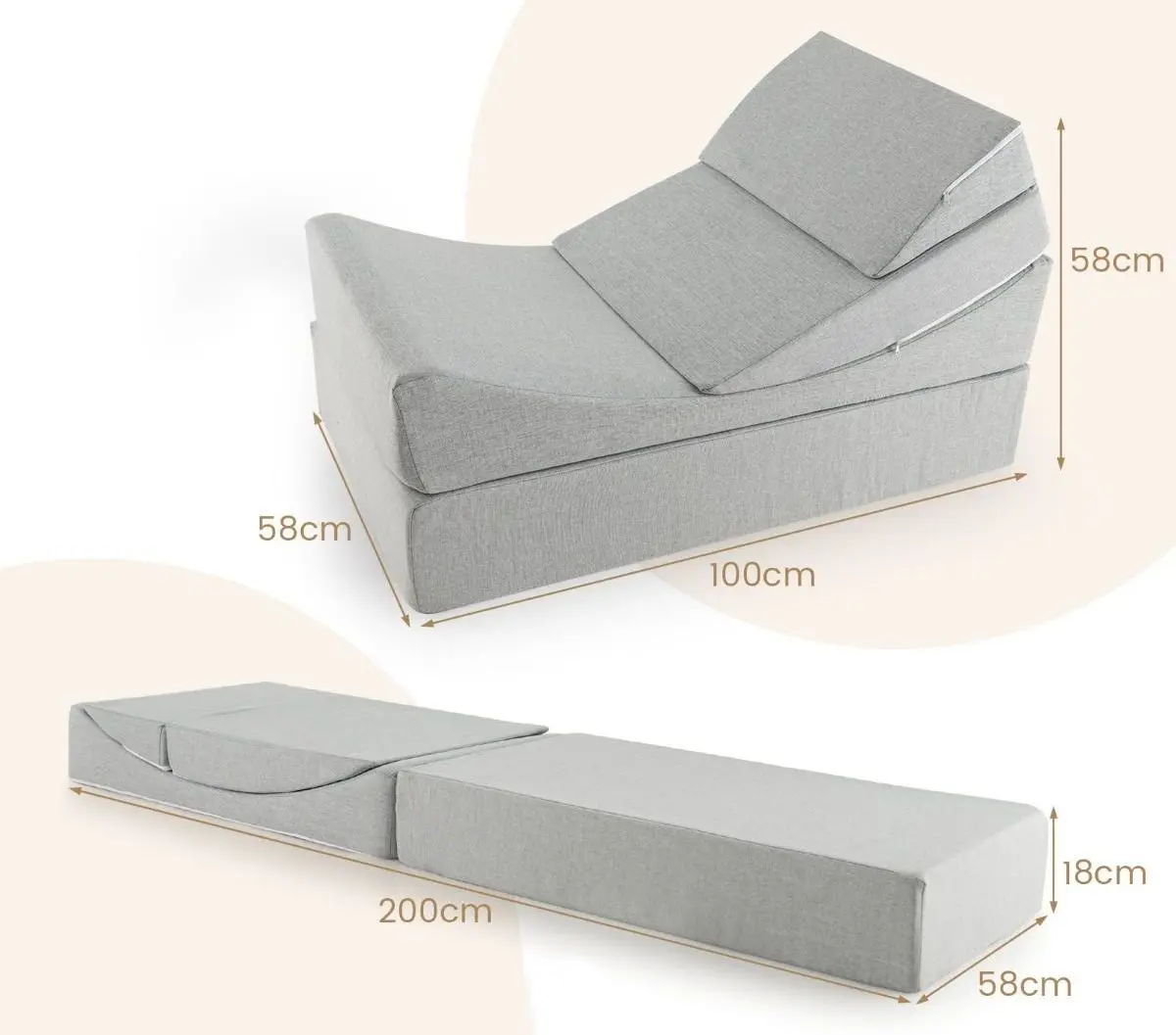 Sezlong moale 4in1 Costway HU10366LG (Grey) - 4