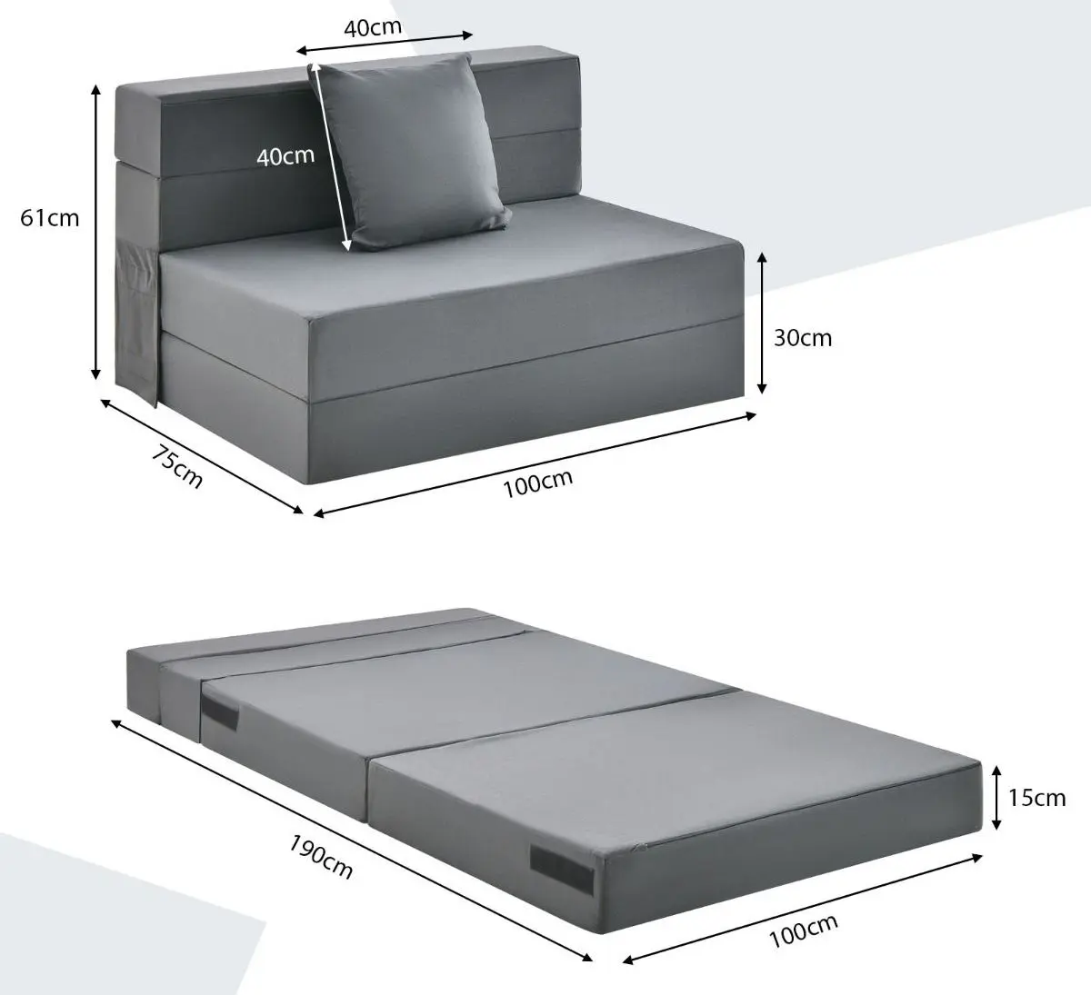 Sezlong moale Costway HU10427HS (Dark Grey) - 5