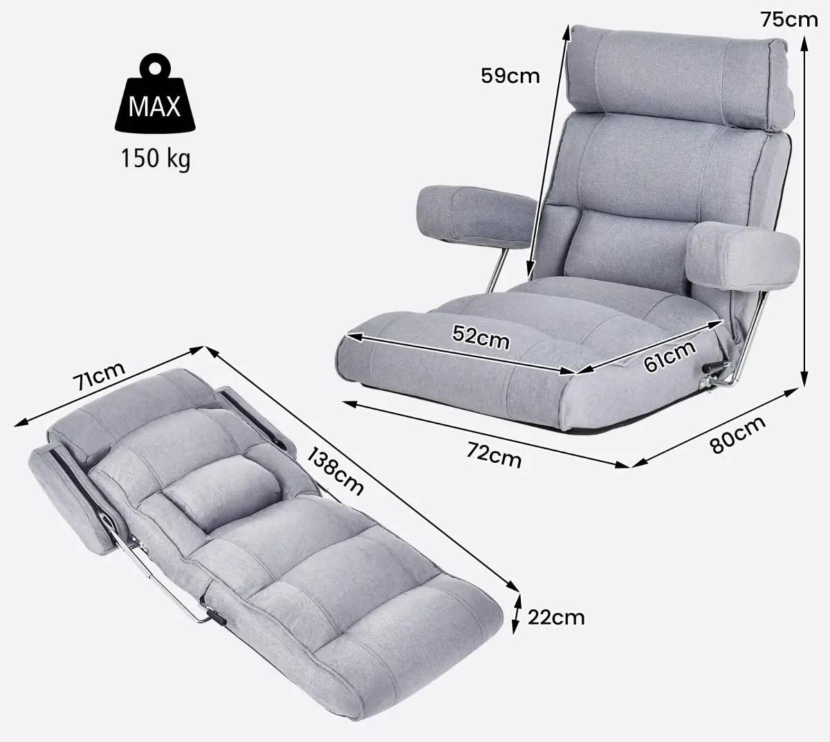 Sezlong moale Costway HV10119GR (Grey)