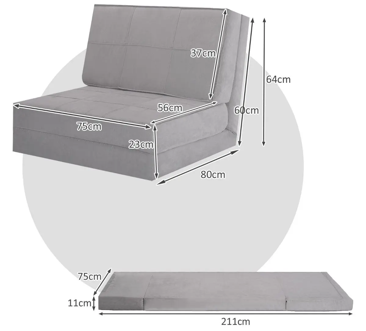 Sezlong moale Costway HW66301GR (Grey) - 6