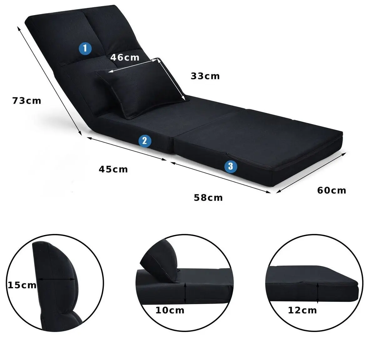 Sezlong moale Costway HW66919BK (Black) - 7