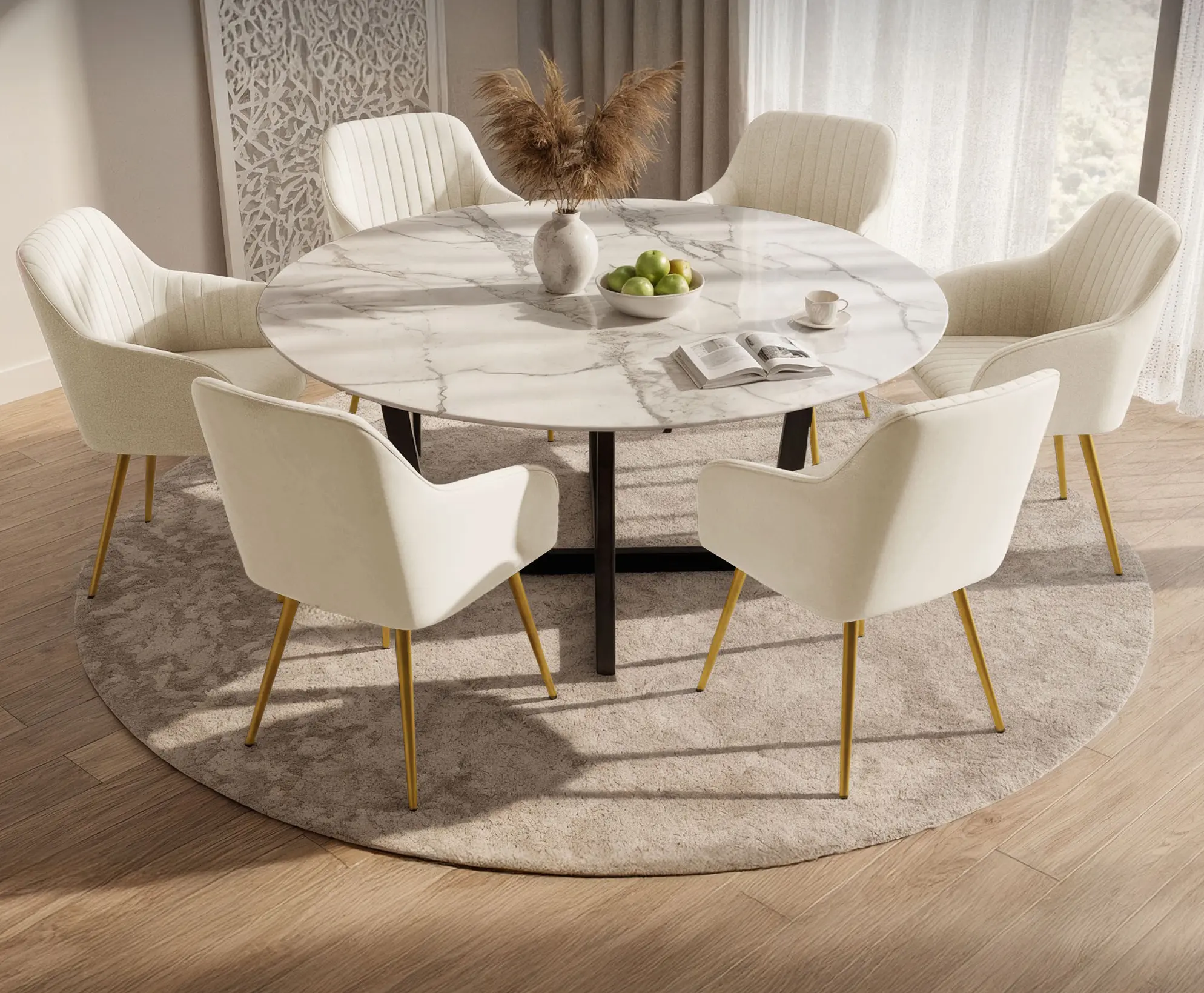 Set scaune Akord Florence 6pcs (Cream/Gold)