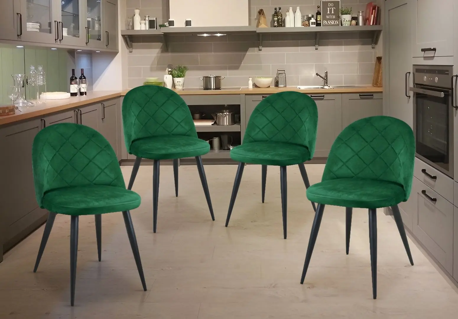 Set scaune Akord SJ.077 4pcs (Black/Green)