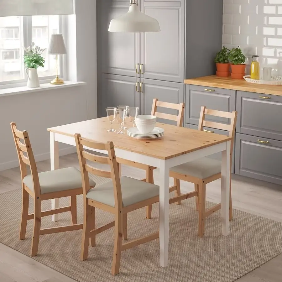 Set scaune Ikea Lerhamn 4 bucati (Aspect Antichizat/Vittaryd Bej) - 3