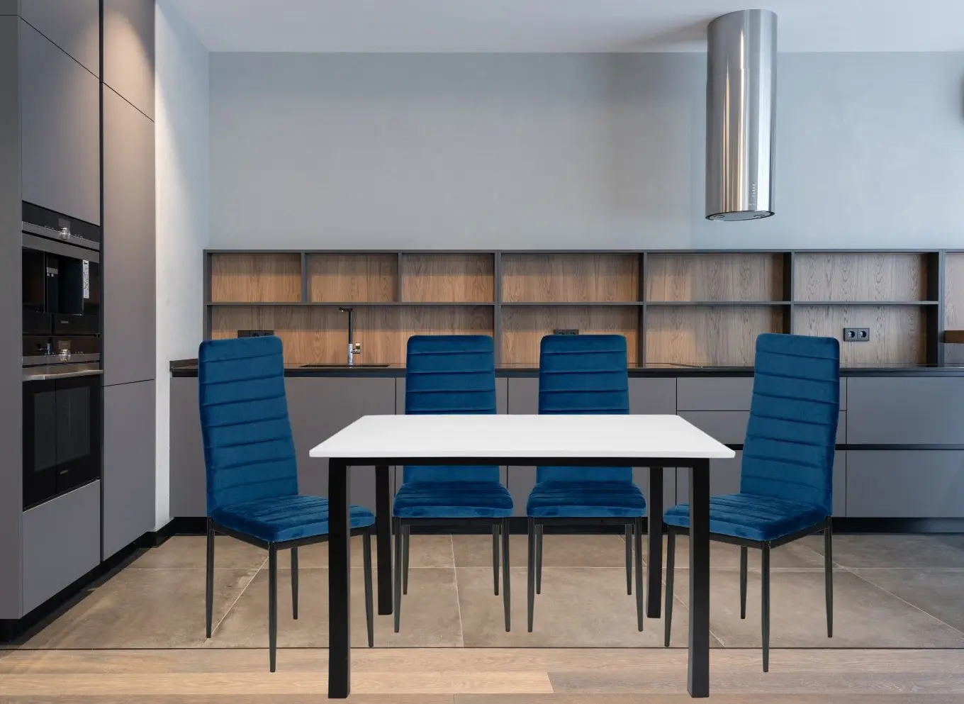 Set scaune Modern Home Velvet 4 (Blue/Black)