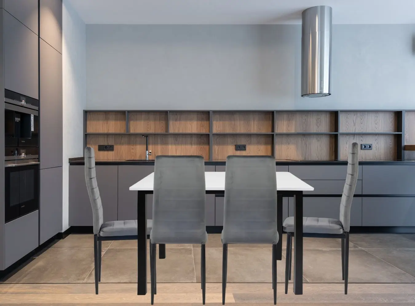 Set scaune Modern Home Velvet 4 (Grey/Black)