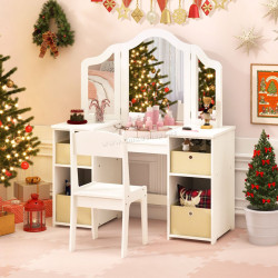 Set masa cu scaun si oglinda Costway HY10267WH (White)