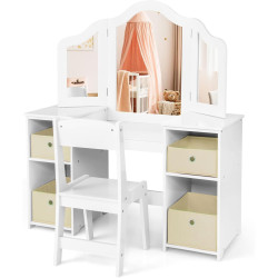 Set masa cu scaun si oglinda Costway HY10267WH (White) Thumb