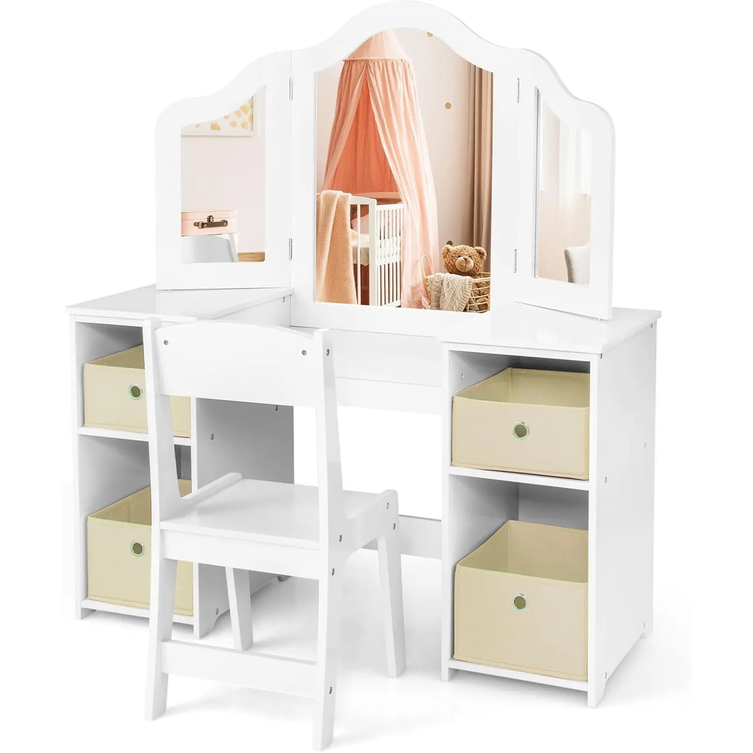 Set masa cu scaun si oglinda Costway HY10267WH (White) - 4
