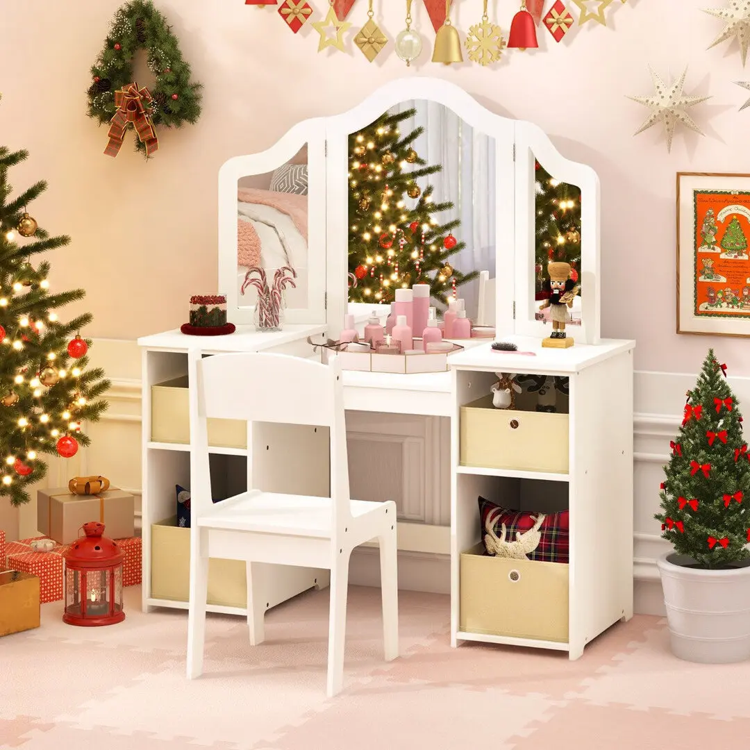 Set masa cu scaun si oglinda Costway HY10267WH (White)