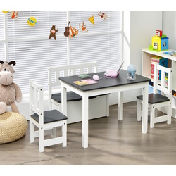 Набор стол + 2 стульчика + 1 скамейка Costway HY10266GR (Grey/White)