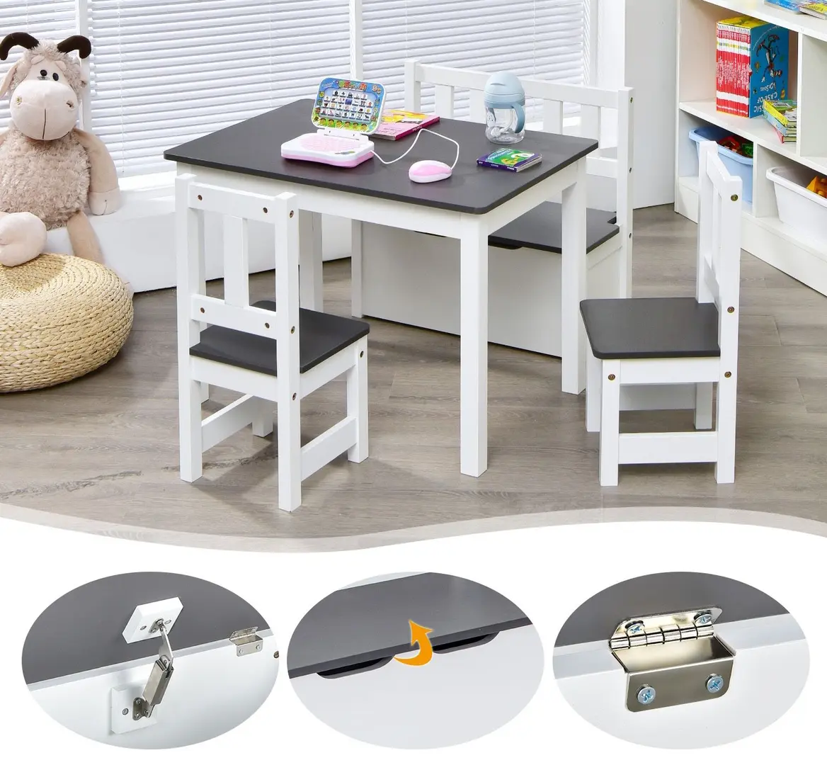 Set masa + 2 scaune + 1 banca Costway HY10266GR (Grey/White)