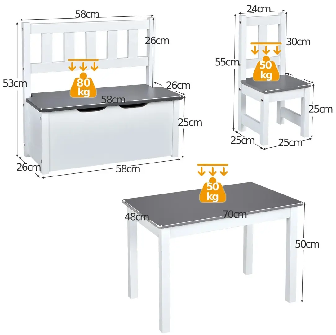 Set masa + 2 scaune + 1 banca Costway HY10266GR (Grey/White)