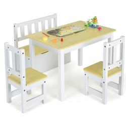 Set masa + 2 scaune + 1 banca Costway HY10266NA (Natural/White) Thumb