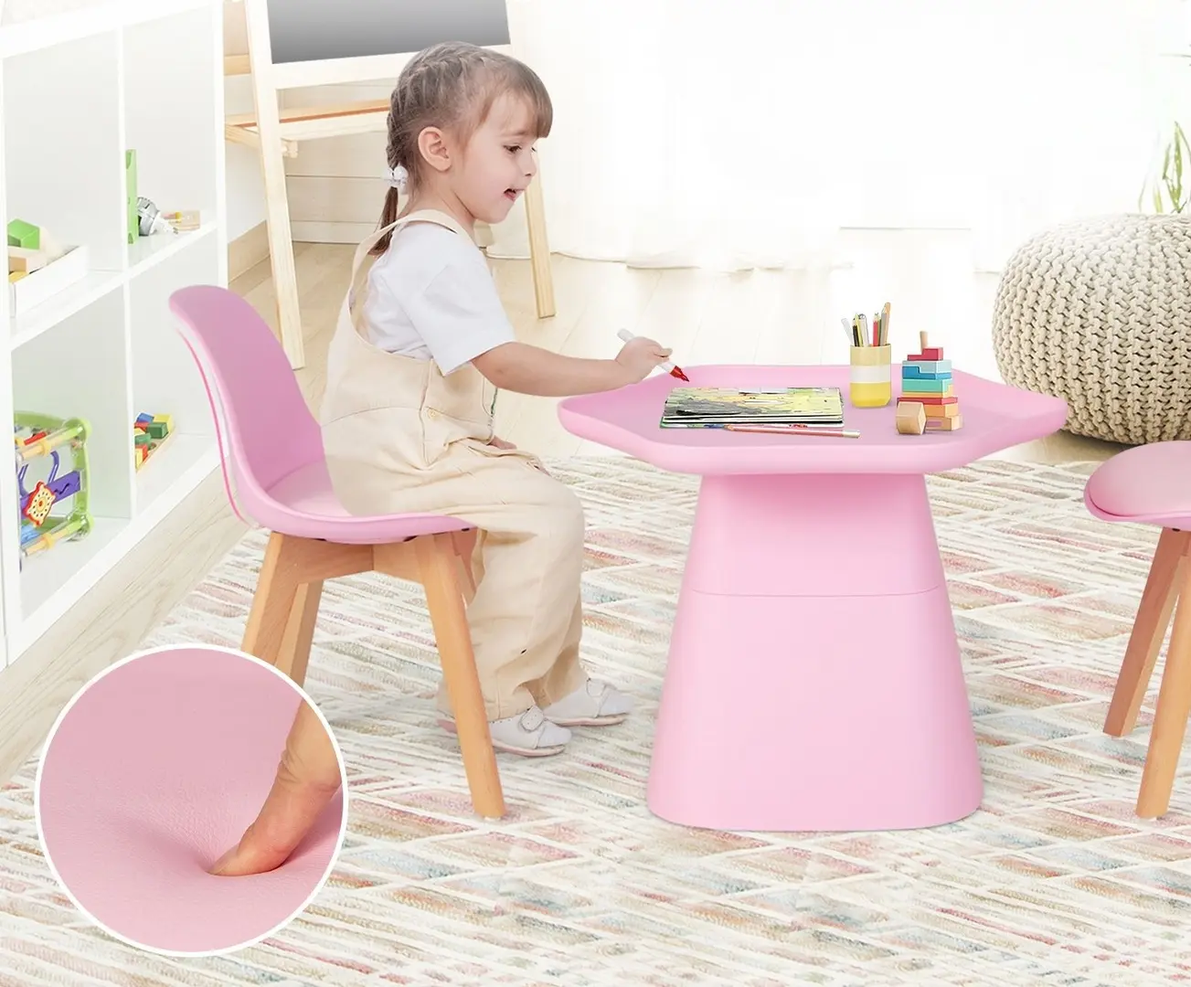 Set masa + 2 scaune Costway HY10041PI (Pink)