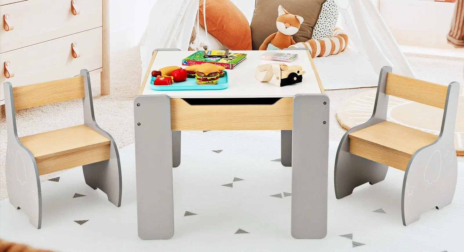 Set masa + 2 scaune Costway HY10080GR (Grey/Natural)