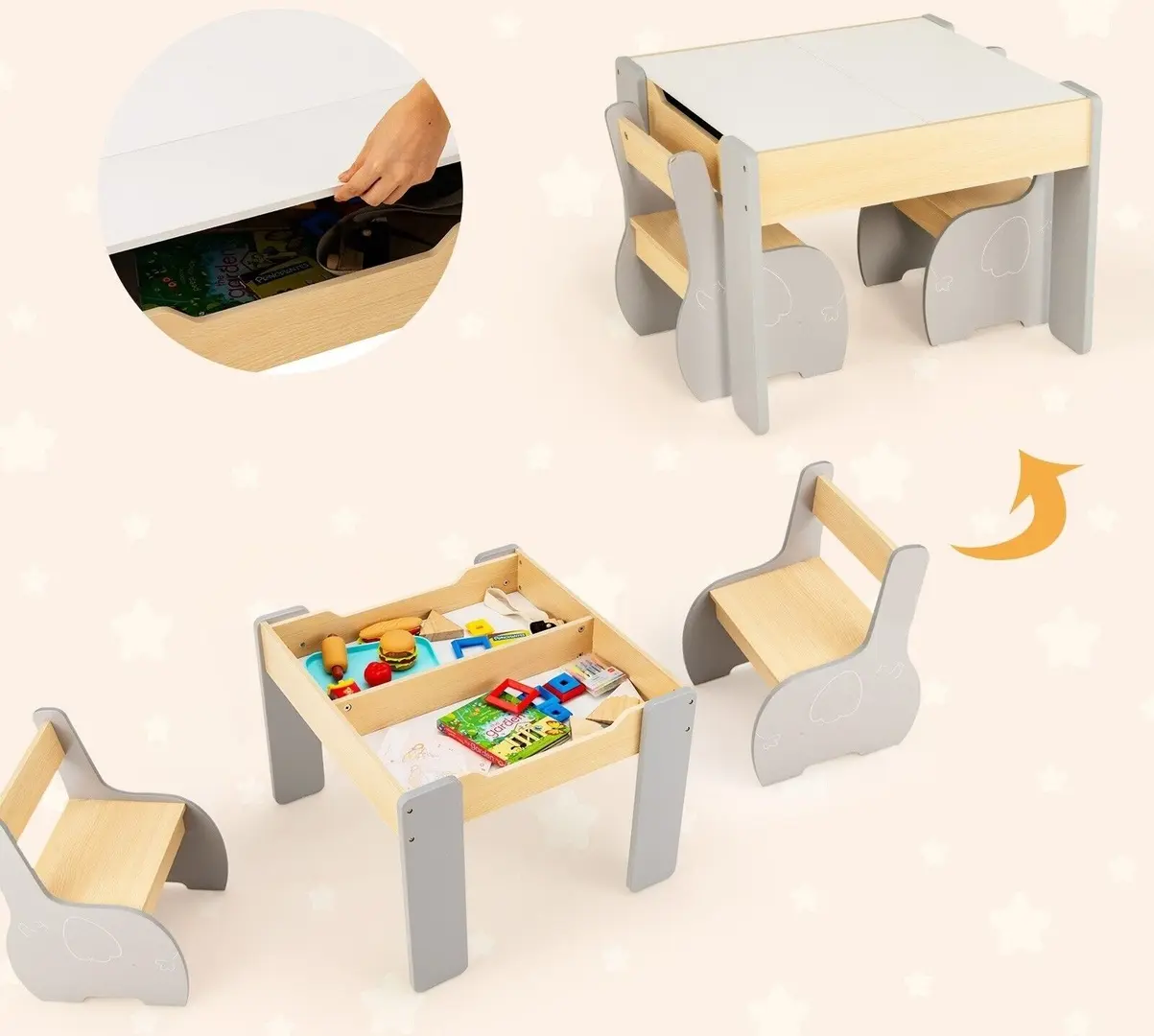 Set masa + 2 scaune Costway HY10080GR (Grey/Natural)