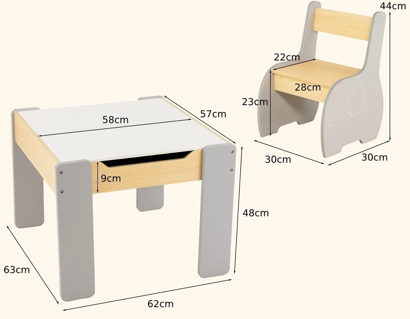 Set masa + 2 scaune Costway HY10080GR (Grey/Natural)