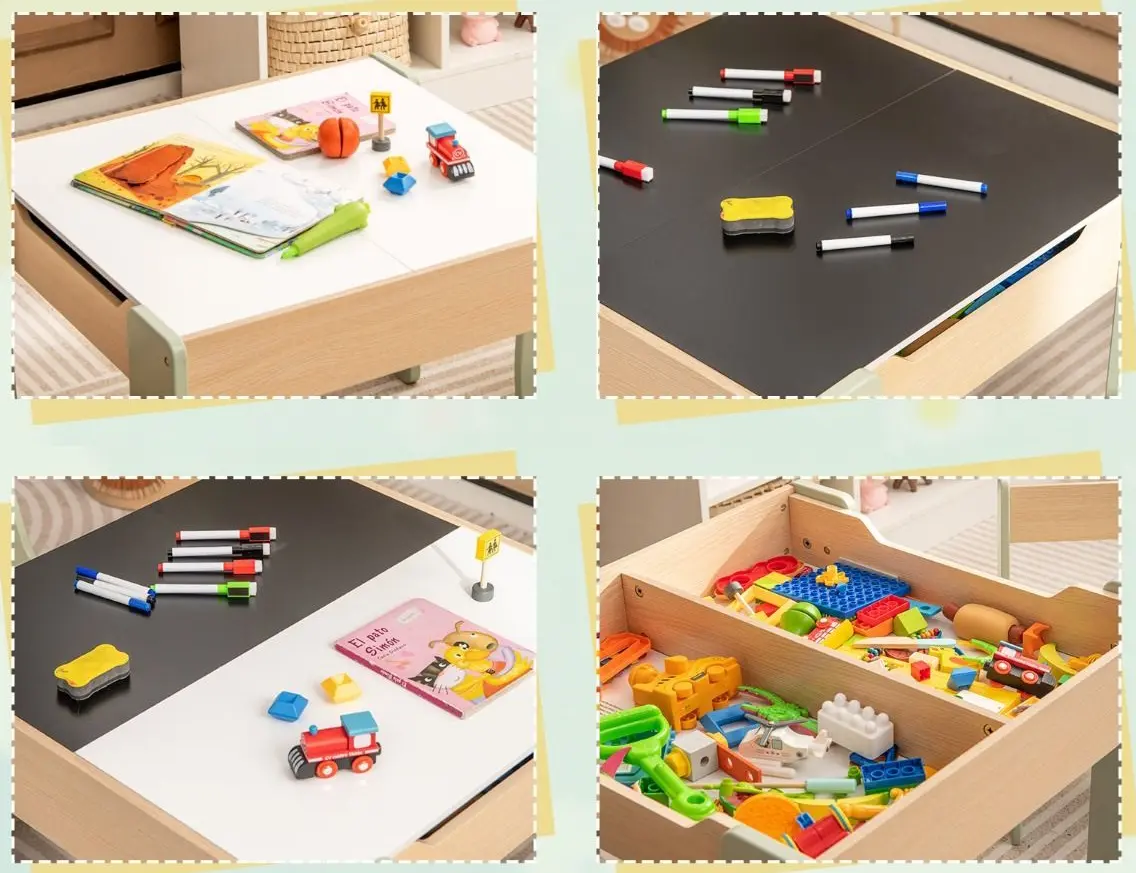 Set masa + 2 scaune Costway HY10080LS (Green/Natural)