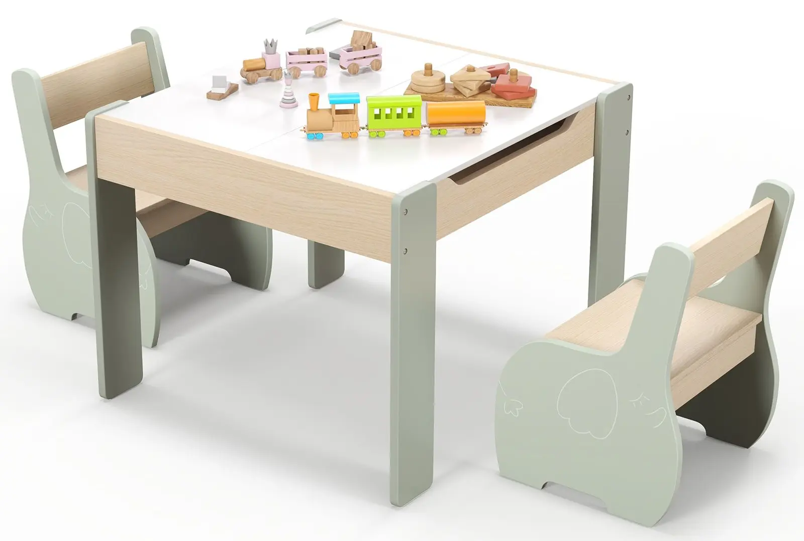 Set masa + 2 scaune Costway HY10080LS (Green/Natural)